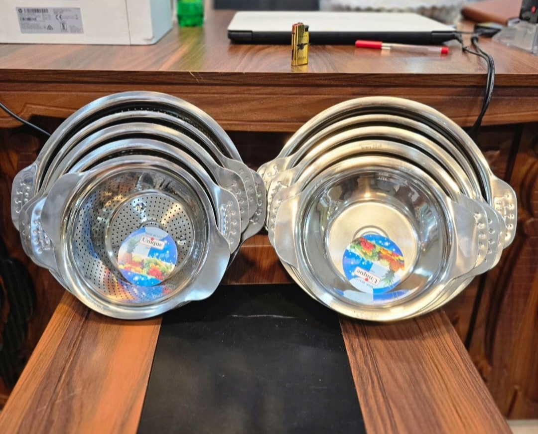 آبکش و لگن ۵ پارچه لبه دار و دسته دار یونیک